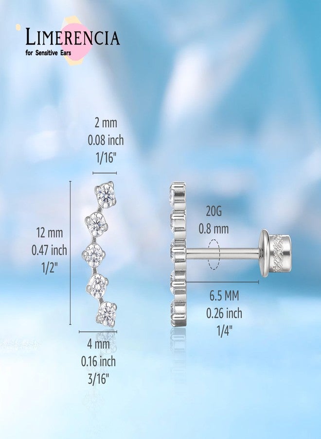 Limerencia Hypoallergenic G23 Implant Grade Titanium Stud Earrings Tragus 20G Helix F136 Piercing Post for Women Sensitive Ears Cartilage (Five Prong Cluster) - Image 3